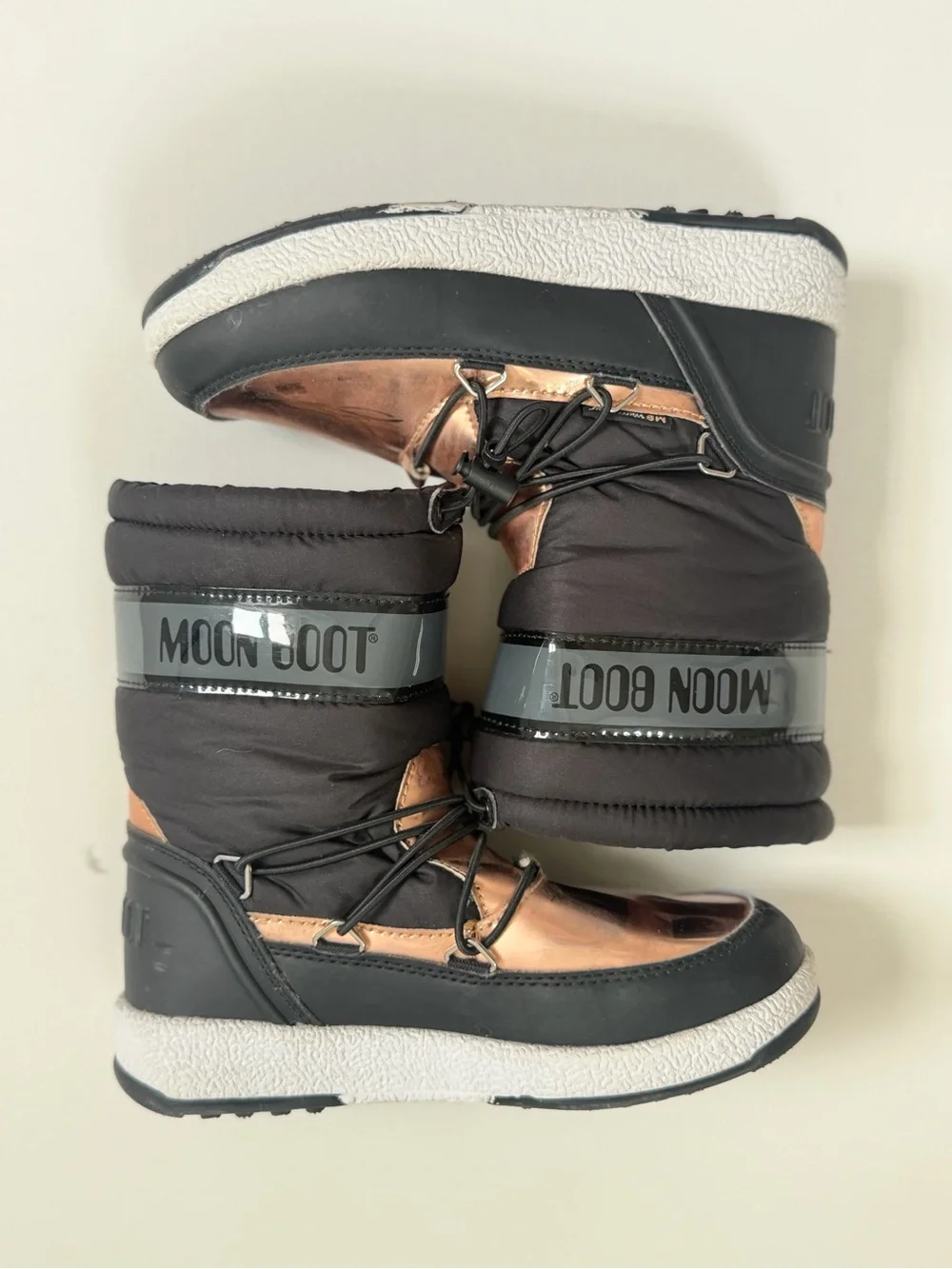 Moon Boot Black and Rose Gold Metallic Winter Boots Kids Size 2.5